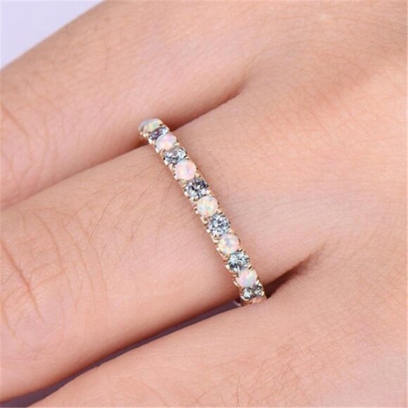 🎀 Beautiful Opal Filled Round Simple Thin Anillos Ring For Women, HA4301-6 - Picture 2 of 2